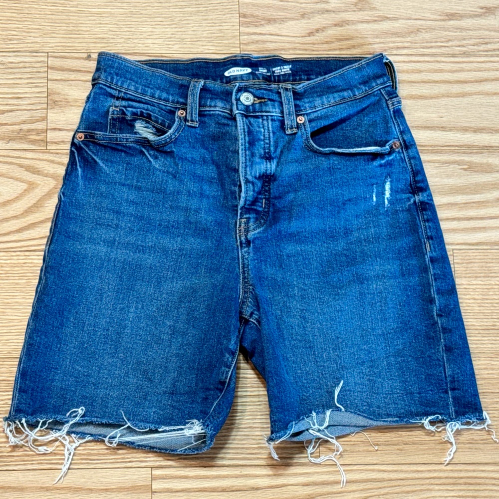 OLD NAVY stretchy high waisted mid thigh denim shorts